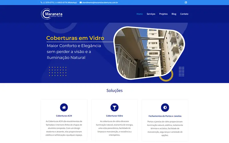 Captura de tela do projeto Maranata Vidros e Coberturas